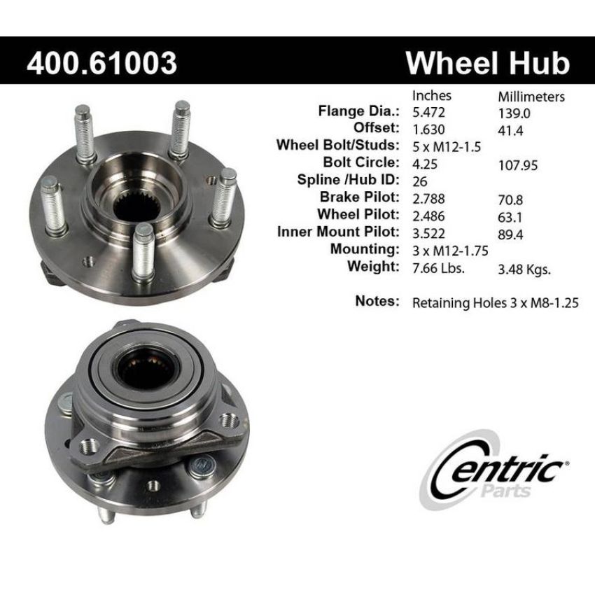 CENTRIC PARTS 400.61003 Centric Premium Hub and Bearing Assembly without ABS