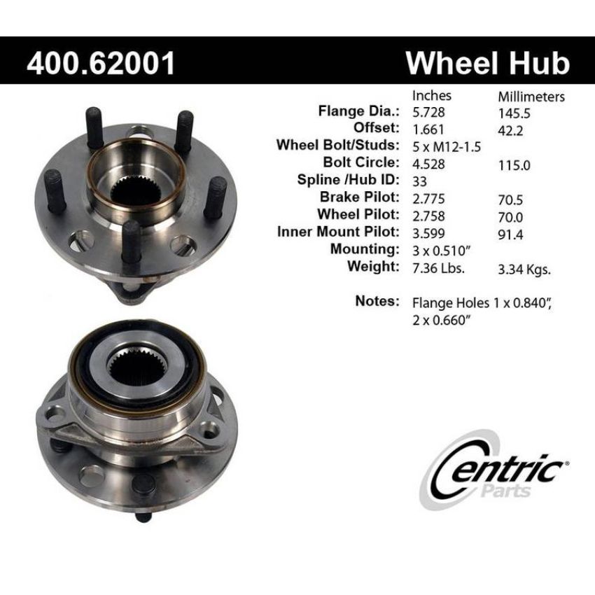 CENTRIC PARTS 400.62001 Centric Premium Hub and Bearing Assembly without ABS