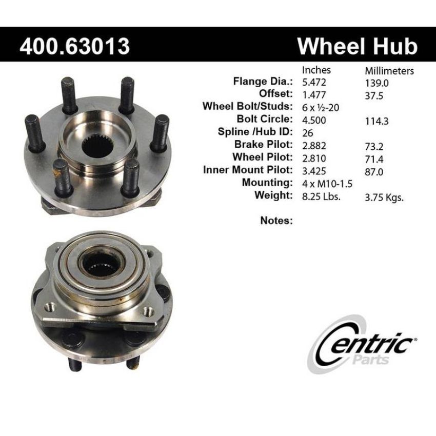 CENTRIC PARTS 400.63013 Centric Premium Hub and Bearing Assembly without ABS