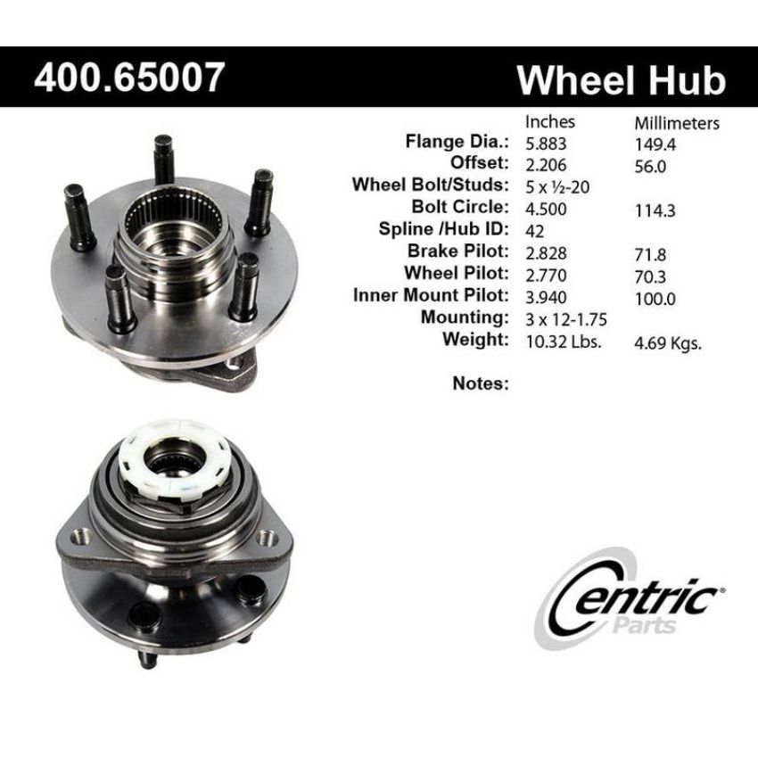 CENTRIC PARTS 400.65007 Centric Premium Hub and Bearing Assembly without ABS