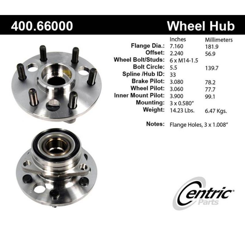 CENTRIC PARTS 400.66000 Centric Premium Hub and Bearing Assembly without ABS
