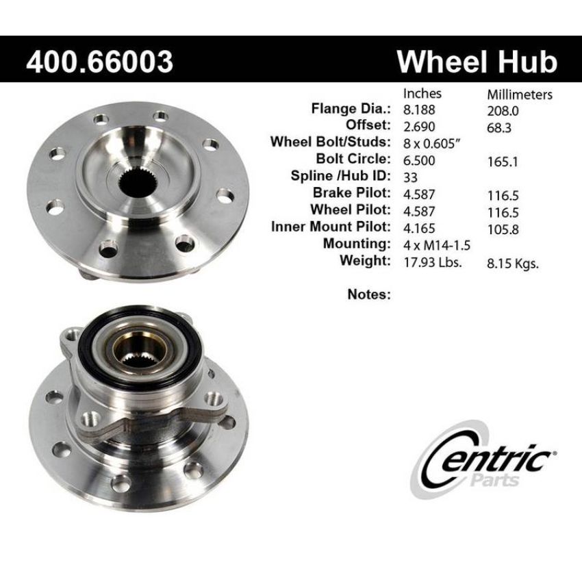 CENTRIC PARTS 400.66003 Centric Premium Hub and Bearing Assembly without ABS
