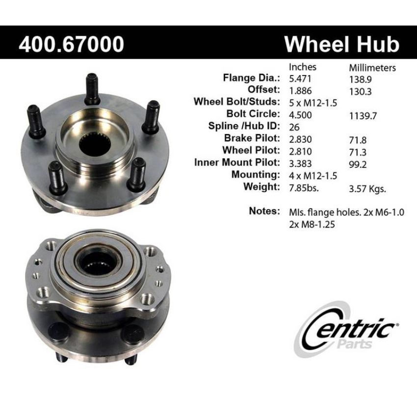 CENTRIC PARTS 400.67000 Centric Premium Hub and Bearing Assembly without ABS