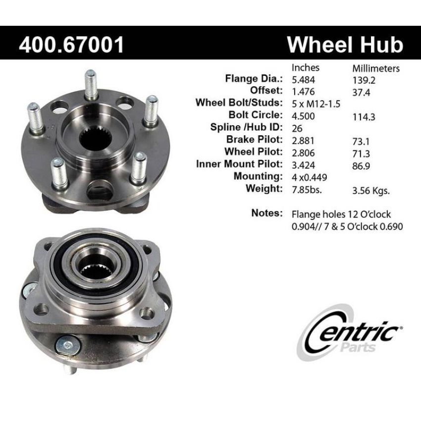 CENTRIC PARTS 400.67001 Centric Premium Hub and Bearing Assembly without ABS
