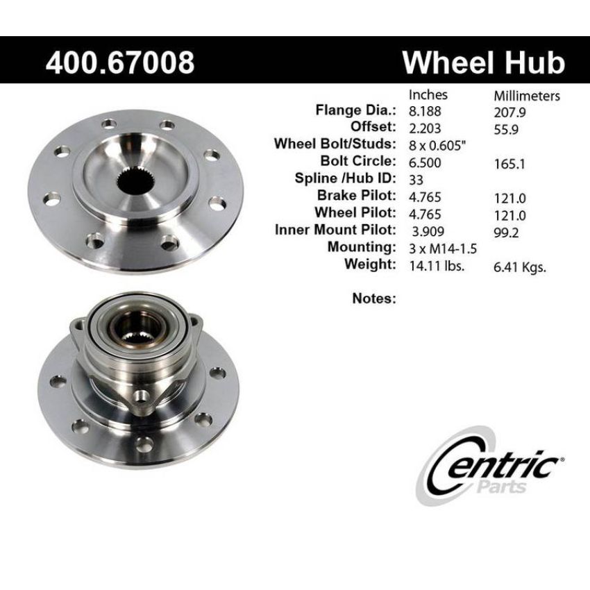 CENTRIC PARTS 400.67008 Centric Premium Hub and Bearing Assembly without ABS