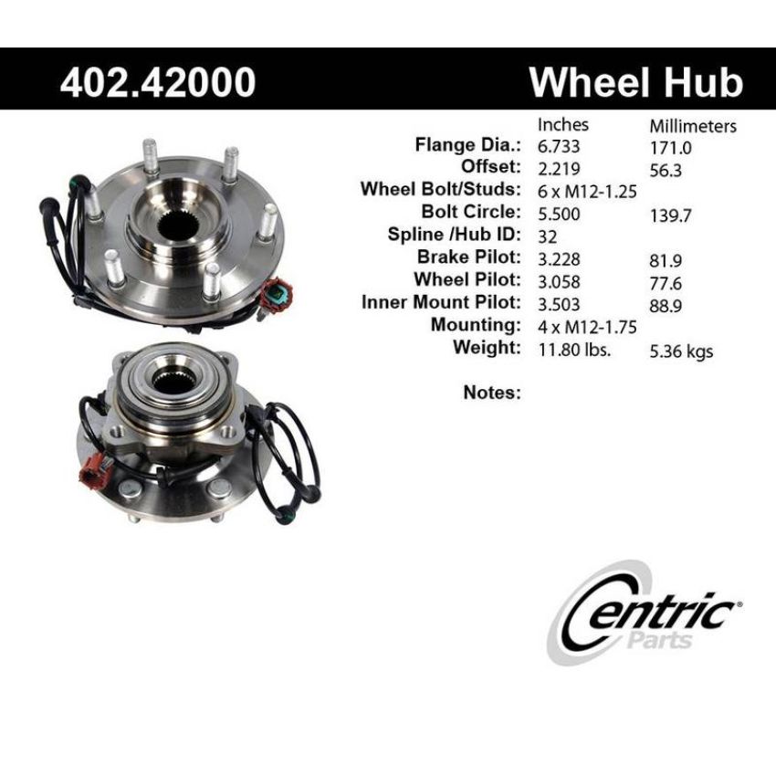 CENTRIC PARTS 402.42000 Centric Premium Hub and Bearing Assembly; With Integral ABS
