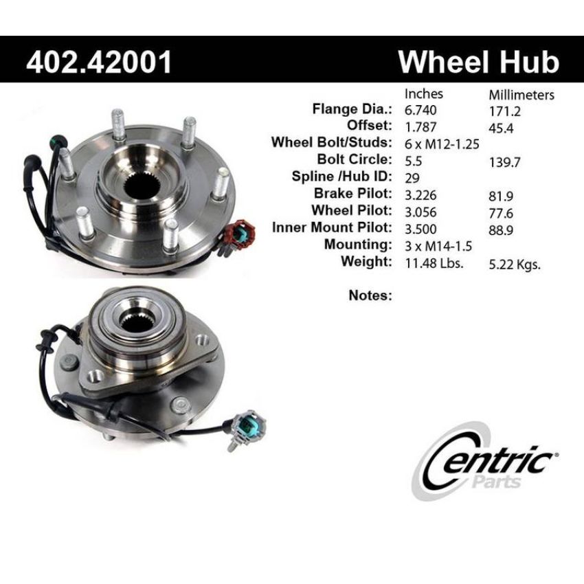 CENTRIC PARTS 402.42001 Centric Premium Hub and Bearing Assembly; With Integral ABS
