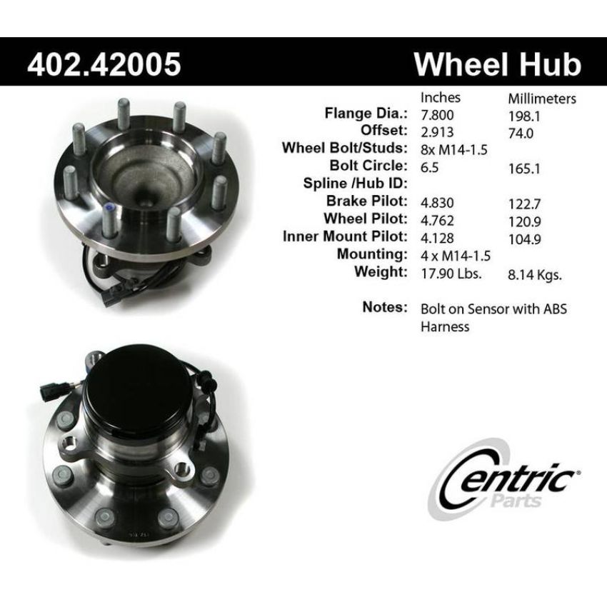 CENTRIC PARTS 402.42005 Centric Premium Hub and Bearing Assembly; With Integral ABS