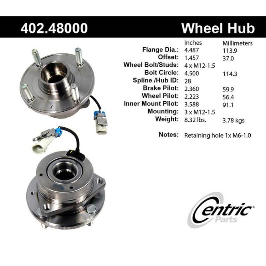 CENTRIC PARTS 402.48000 Centric Premium Hub and Bearing Assembly; With Integral ABS