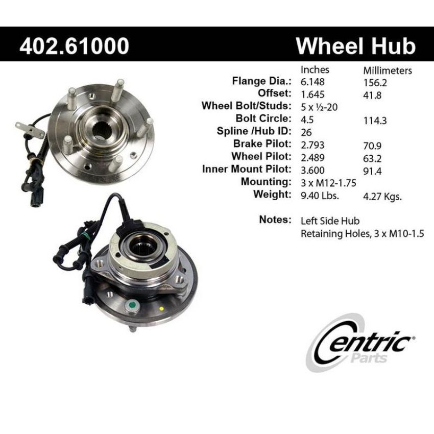CENTRIC PARTS 402.61000E C-Tek Standard Hub and Bearing Assembly; With Integral ABS