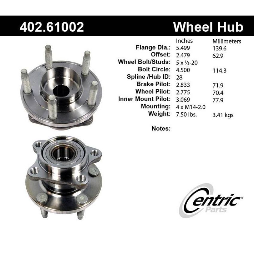 CENTRIC PARTS 402.61002 Centric Premium Hub and Bearing Assembly