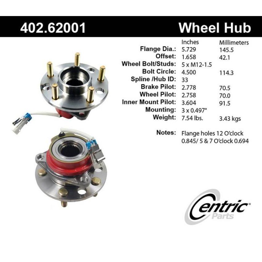 CENTRIC PARTS 402.62001 Centric Premium Hub and Bearing Assembly; With Integral ABS