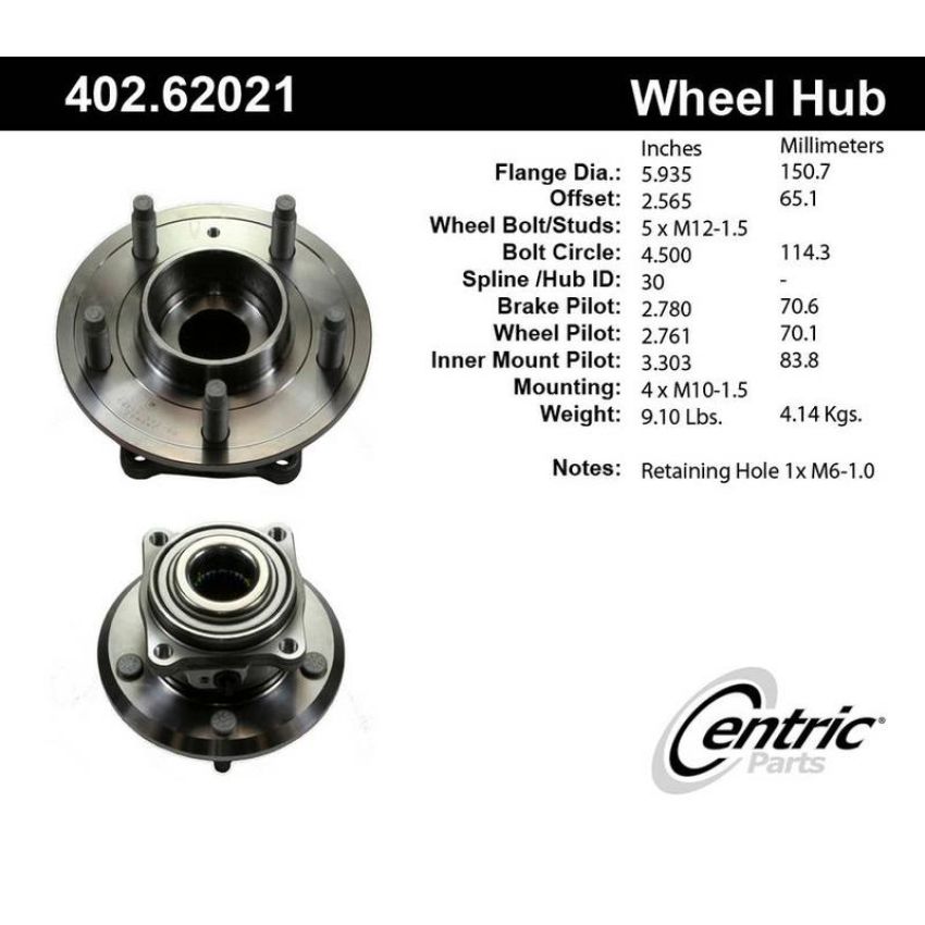 CENTRIC PARTS 402.62021 Centric Premium Hub and Bearing Assembly