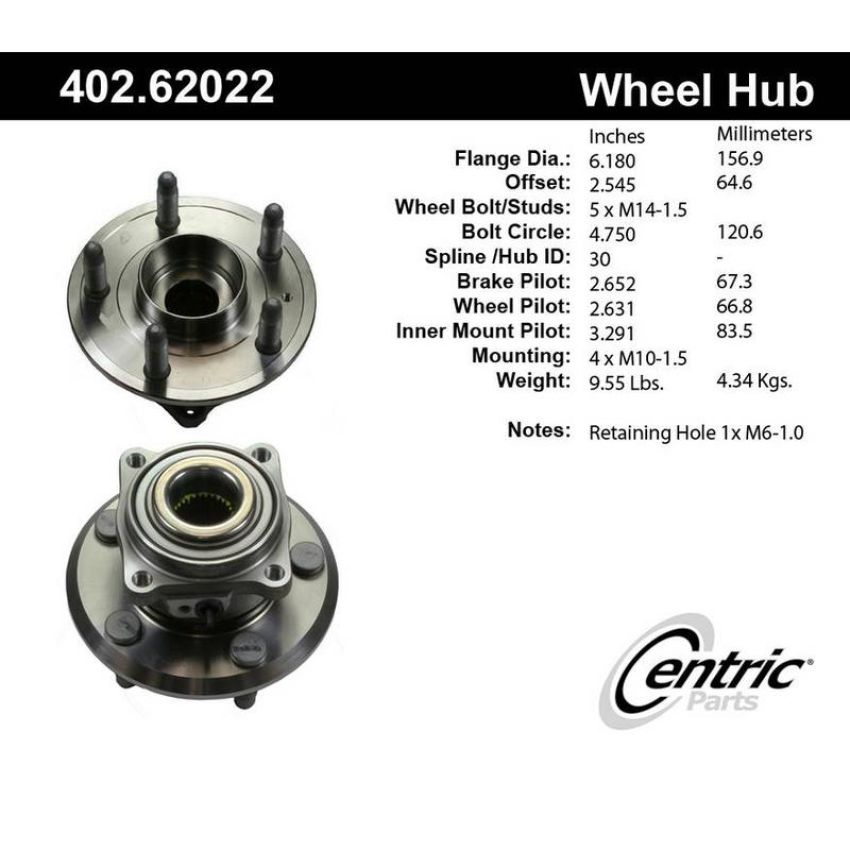 CENTRIC PARTS 402.62022 Centric Premium Hub and Bearing Assembly