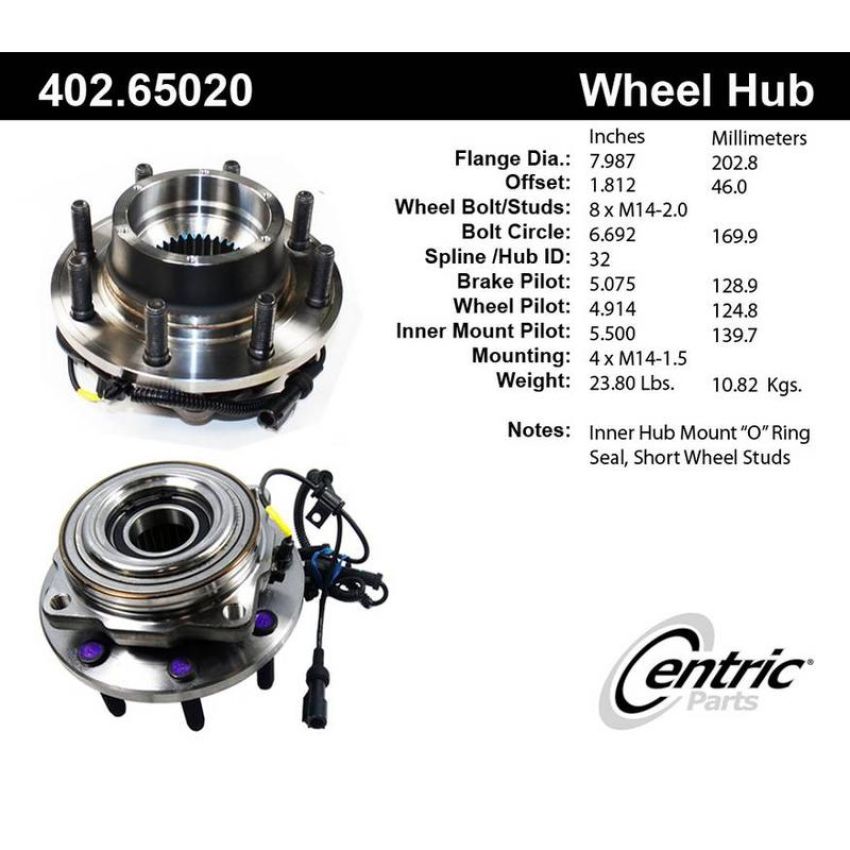 CENTRIC PARTS 402.65020 Centric Premium Hub and Bearing Assembly; With Integral ABS