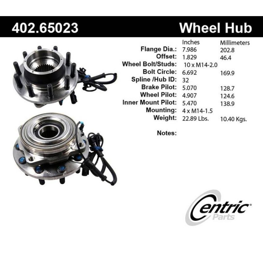 CENTRIC PARTS 402.65023 Centric Premium Hub and Bearing Assembly; With Integral ABS