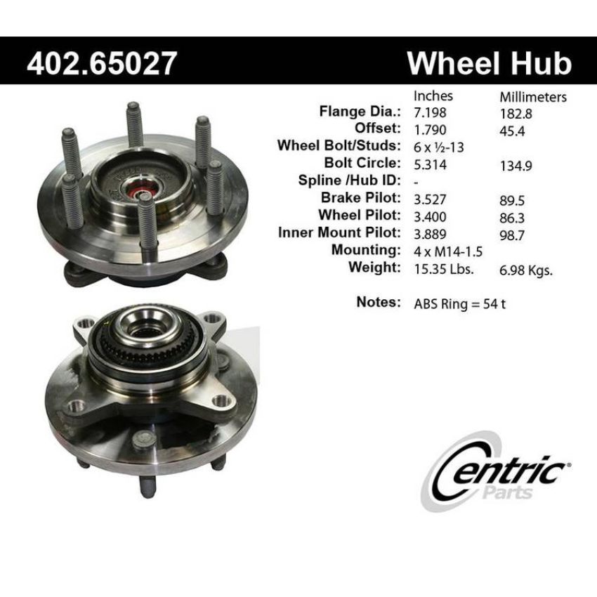 CENTRIC PARTS 402.65027 Centric Premium Hub and Bearing Assembly