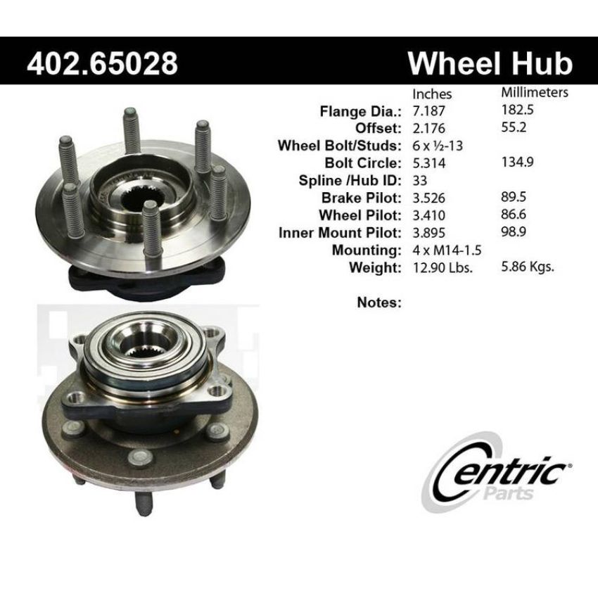 CENTRIC PARTS 402.65028 Centric Premium Hub and Bearing Assembly; With Integral ABS