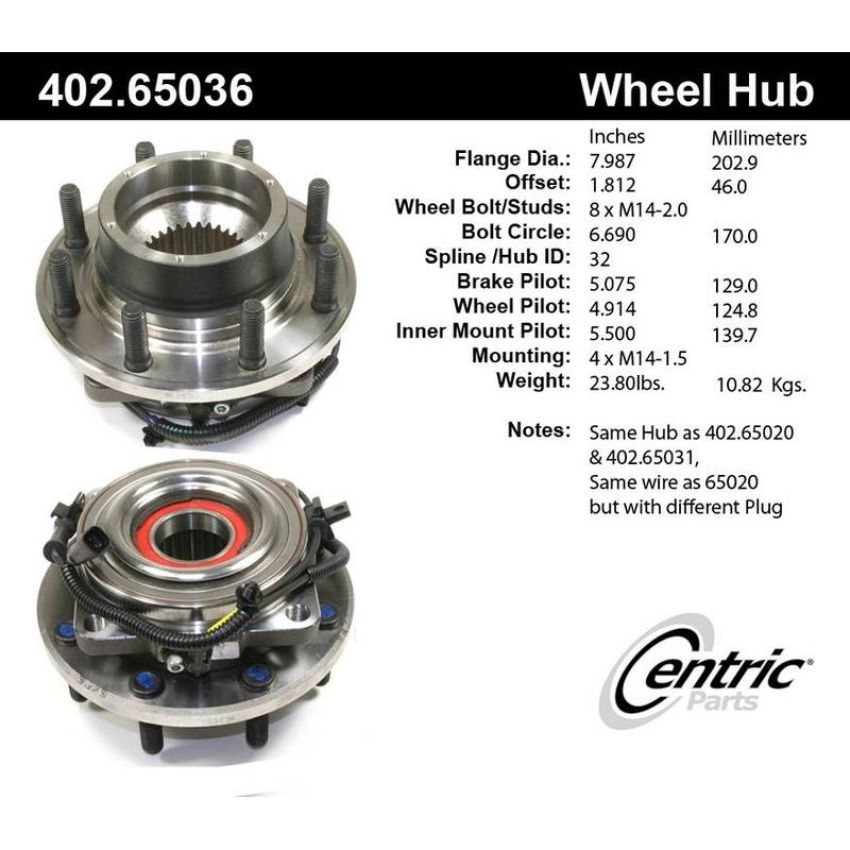 CENTRIC PARTS 402.65036 Centric Premium Hub and Bearing Assembly; With Integral ABS