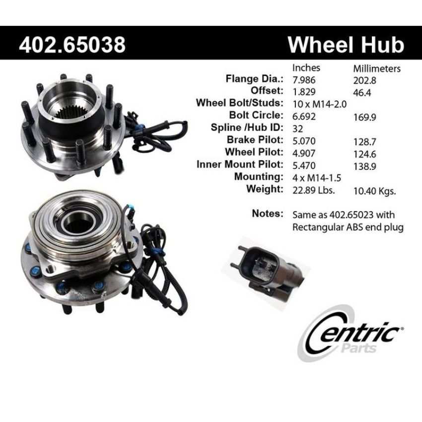 CENTRIC PARTS 402.65038 Centric Premium Hub and Bearing Assembly; With Integral ABS