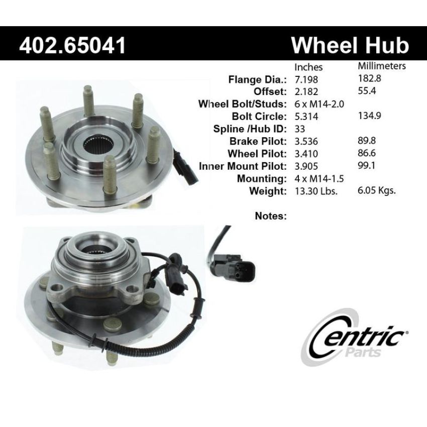 CENTRIC PARTS 402.65041 Centric Premium Hub and Bearing Assembly; With Integral ABS