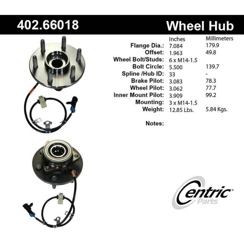 CENTRIC PARTS 402.66018 Centric Premium Hub and Bearing Assembly; With Integral ABS