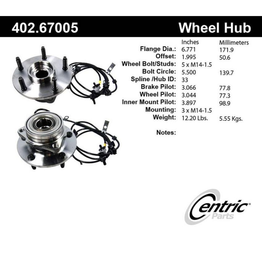CENTRIC PARTS 402.67005 Centric Premium Hub and Bearing Assembly; With Integral ABS