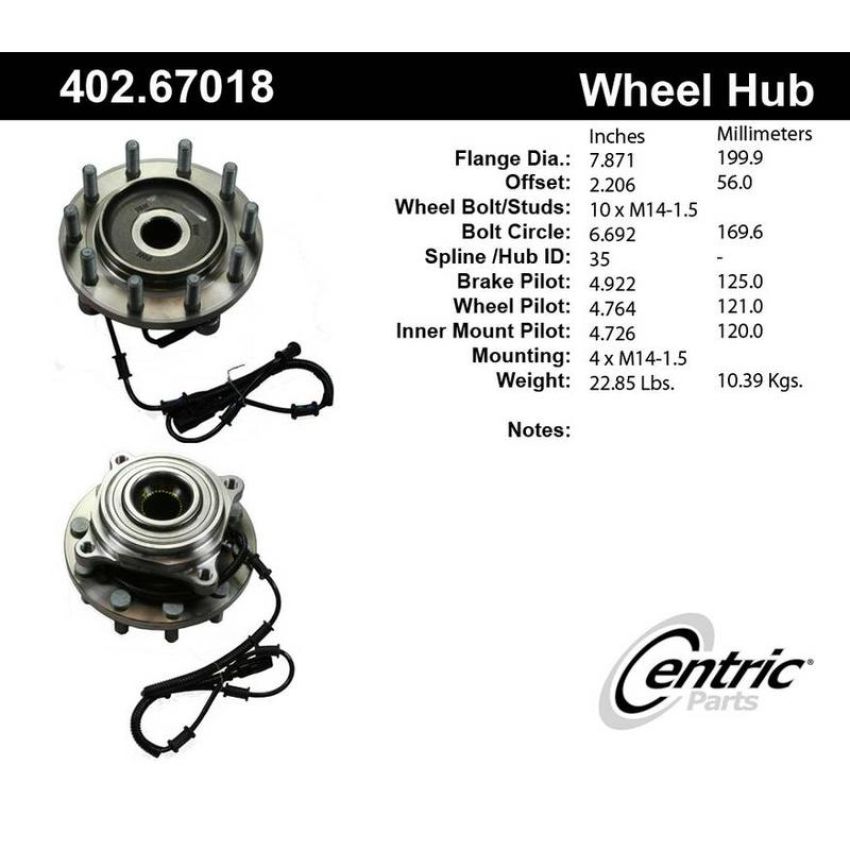 CENTRIC PARTS 402.67018 Centric Premium Hub and Bearing Assembly; With Integral ABS