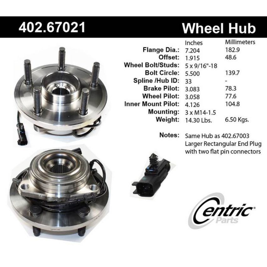CENTRIC PARTS 402.67021 Centric Premium Hub and Bearing Assembly; With Integral ABS