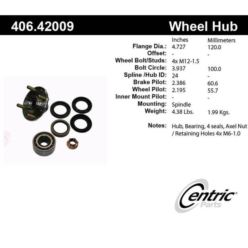 CENTRIC PARTS 403.40000 Centric Premium Hub and Bearing Hub Assembly Repair Kit