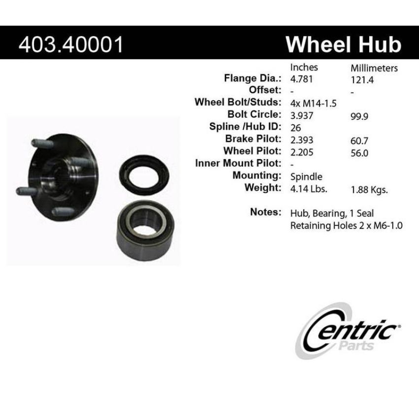CENTRIC PARTS 403.40001 Centric Premium Hub and Bearing Hub Assembly Repair Kit