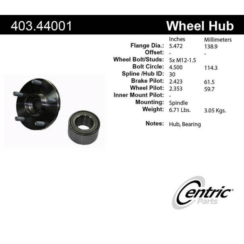 CENTRIC PARTS 403.44001 Centric Premium Hub and Bearing Hub Assembly Repair Kit