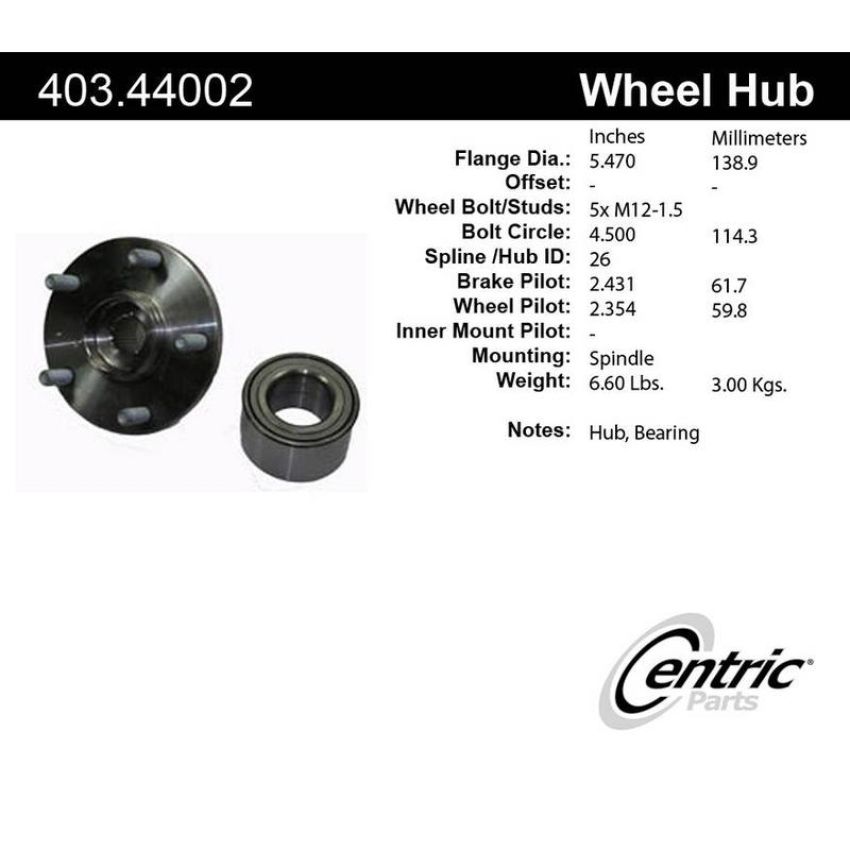 CENTRIC PARTS 403.44002 Centric Premium Hub and Bearing Hub Assembly Repair Kit