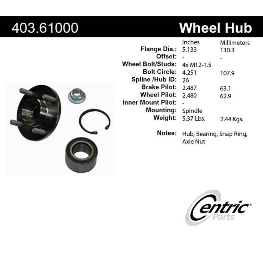 CENTRIC PARTS 403.61000 Centric Premium Hub and Bearing Hub Assembly Repair Kit