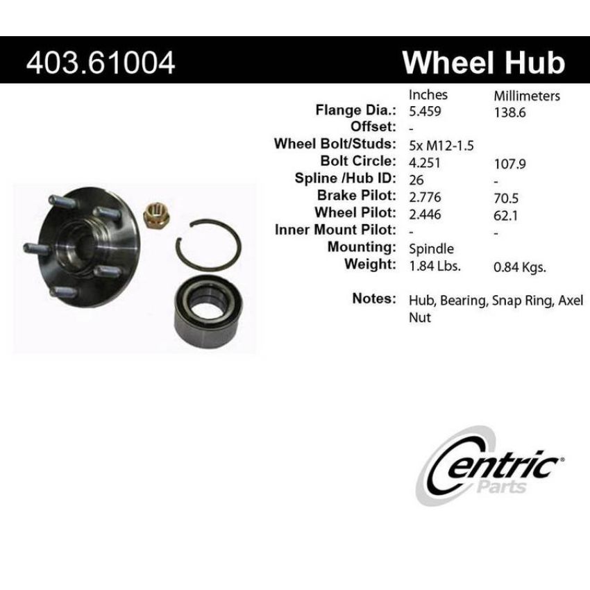 CENTRIC PARTS 403.61004 Centric Premium Hub and Bearing Hub Assembly Repair Kit
