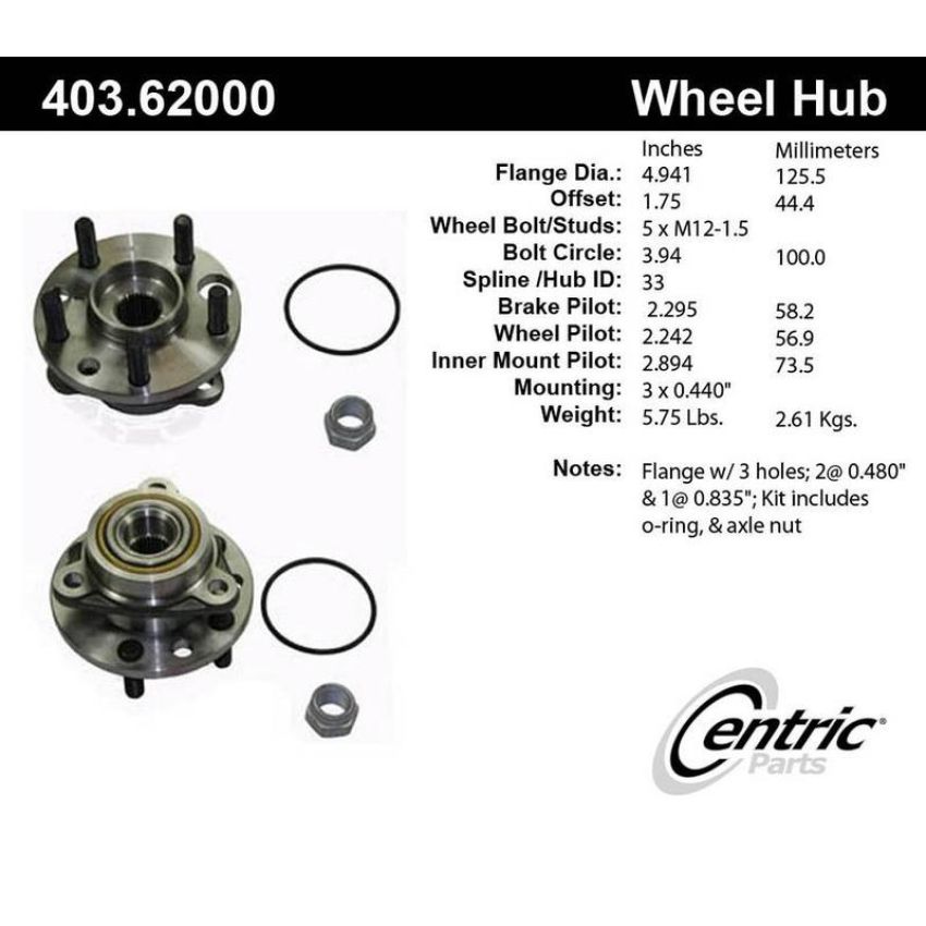CENTRIC PARTS 403.62000 Centric Premium Hub and Bearing Hub Assembly Repair Kit