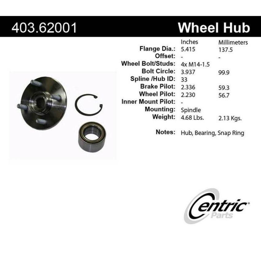 CENTRIC PARTS 403.62001 Centric Premium Hub and Bearing Hub Assembly Repair Kit