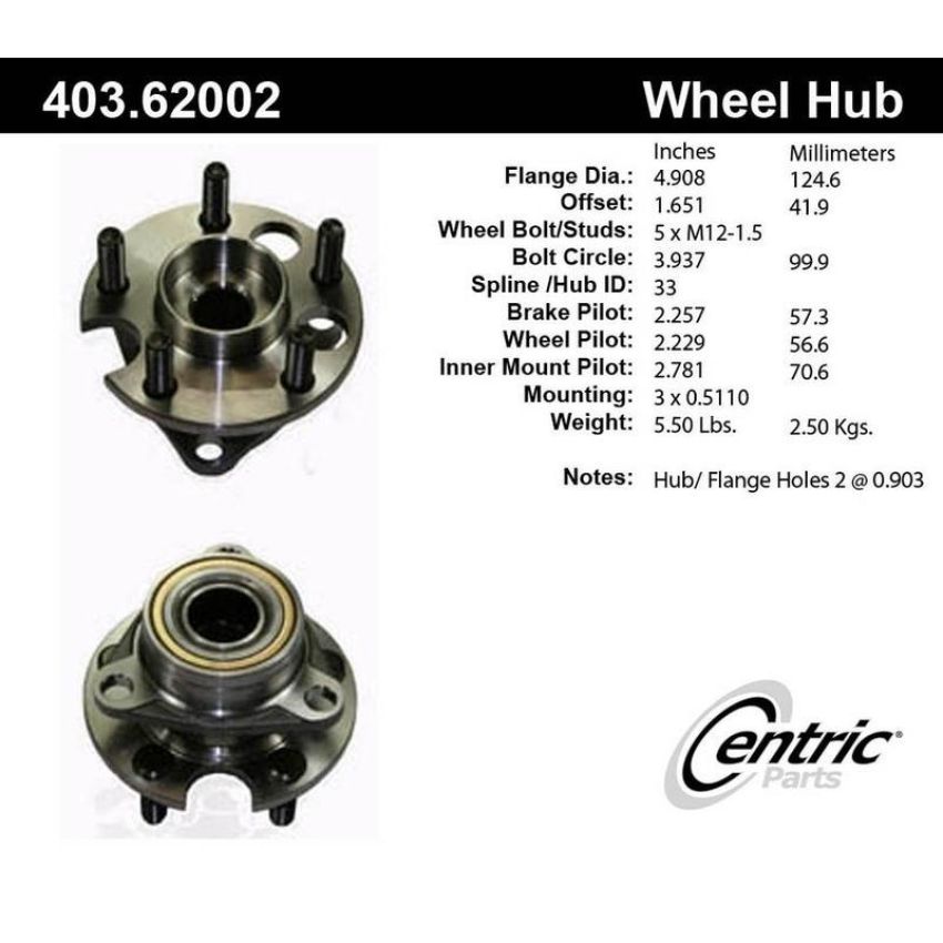 CENTRIC PARTS 403.62002 Centric Premium Hub and Bearing Hub Assembly Repair Kit