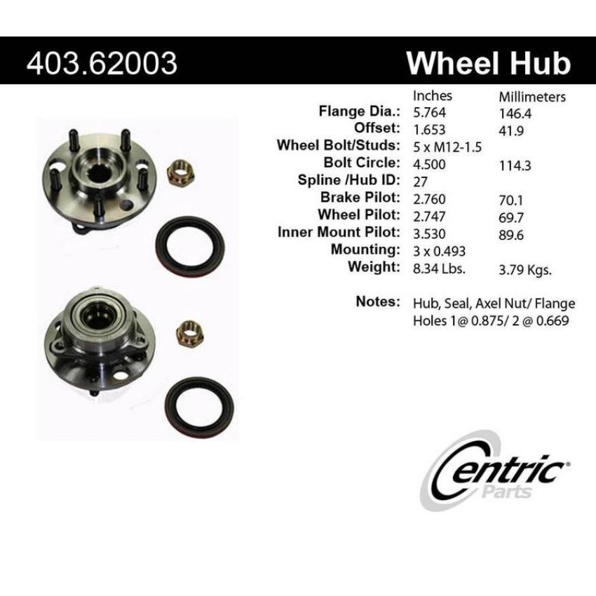 CENTRIC PARTS 403.62003 Centric Premium Hub and Bearing Hub Assembly Repair Kit