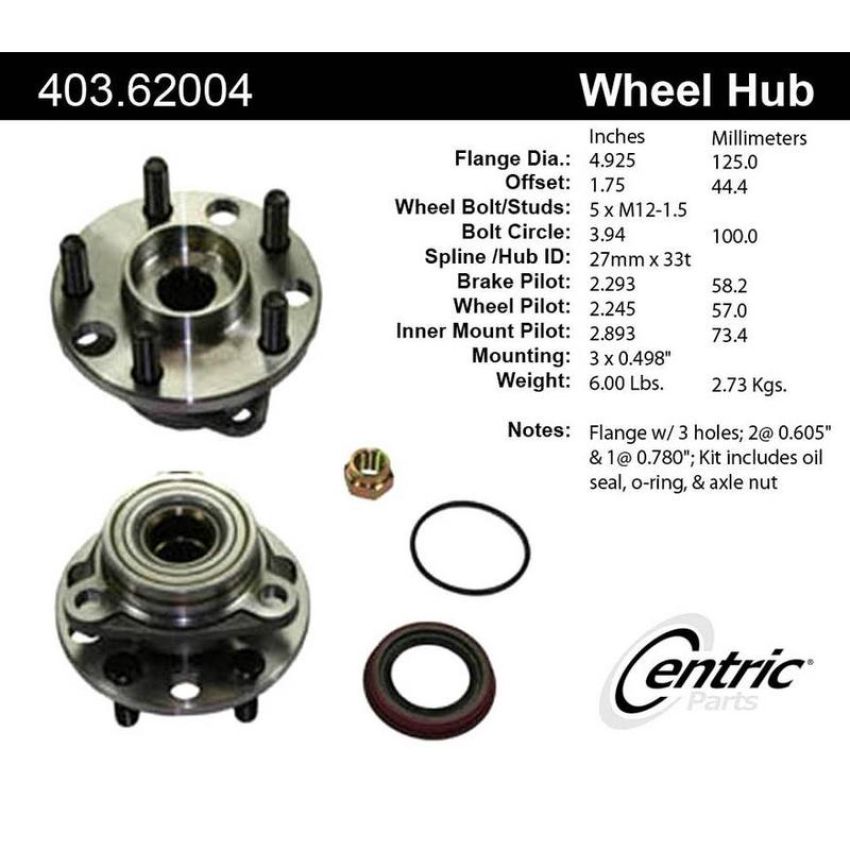 CENTRIC PARTS 403.62004 Centric Premium Hub and Bearing Hub Assembly Repair Kit