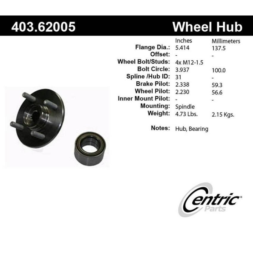 CENTRIC PARTS 403.62005 Centric Premium Hub and Bearing Hub Assembly Repair Kit