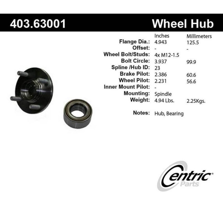CENTRIC PARTS 403.63001 Centric Premium Hub and Bearing Hub Assembly Repair Kit