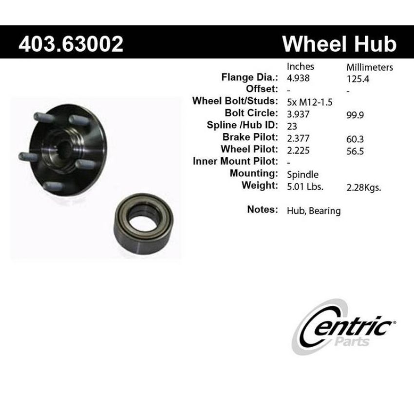 CENTRIC PARTS 403.63002 Centric Premium Hub and Bearing Hub Assembly Repair Kit