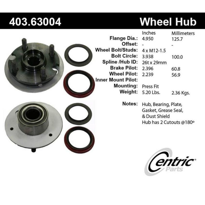 CENTRIC PARTS 403.63004 Centric Premium Hub and Bearing Hub Assembly Repair Kit