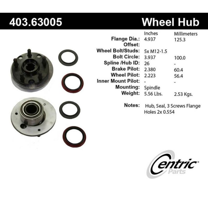 CENTRIC PARTS 403.63005 Centric Premium Hub and Bearing Hub Assembly Repair Kit