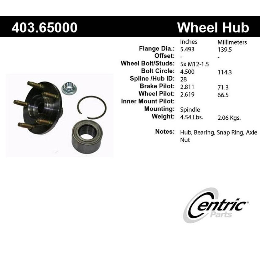 CENTRIC PARTS 403.65000 Centric Premium Hub and Bearing Hub Assembly Repair Kit
