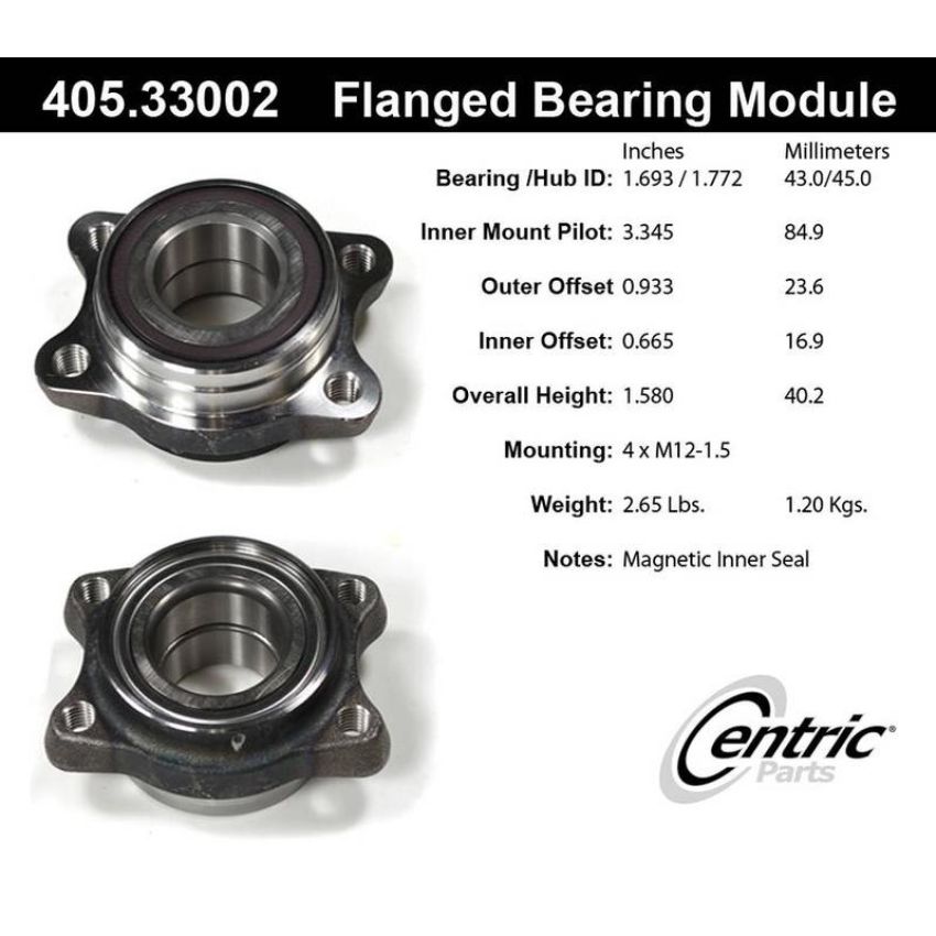 CENTRIC PARTS 405.33002 Centric Premium Flanged Wheel Bearing Module; With ABS