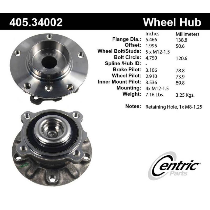 CENTRIC PARTS 405.34002 Centric Premium Hub and Bearing Assembly