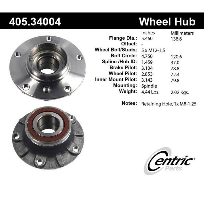 CENTRIC PARTS 405.34004 Centric Premium Hub and Bearing Assembly