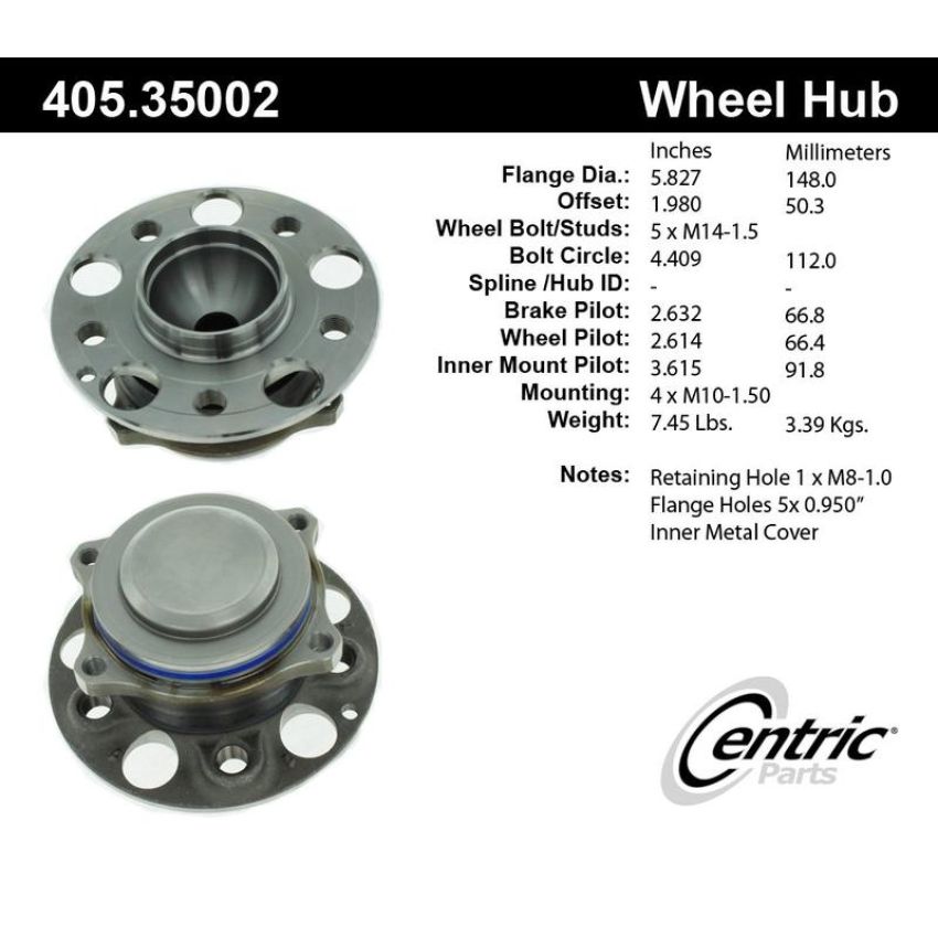 CENTRIC PARTS 405.35002 Centric Premium Hub and Bearing Assembly